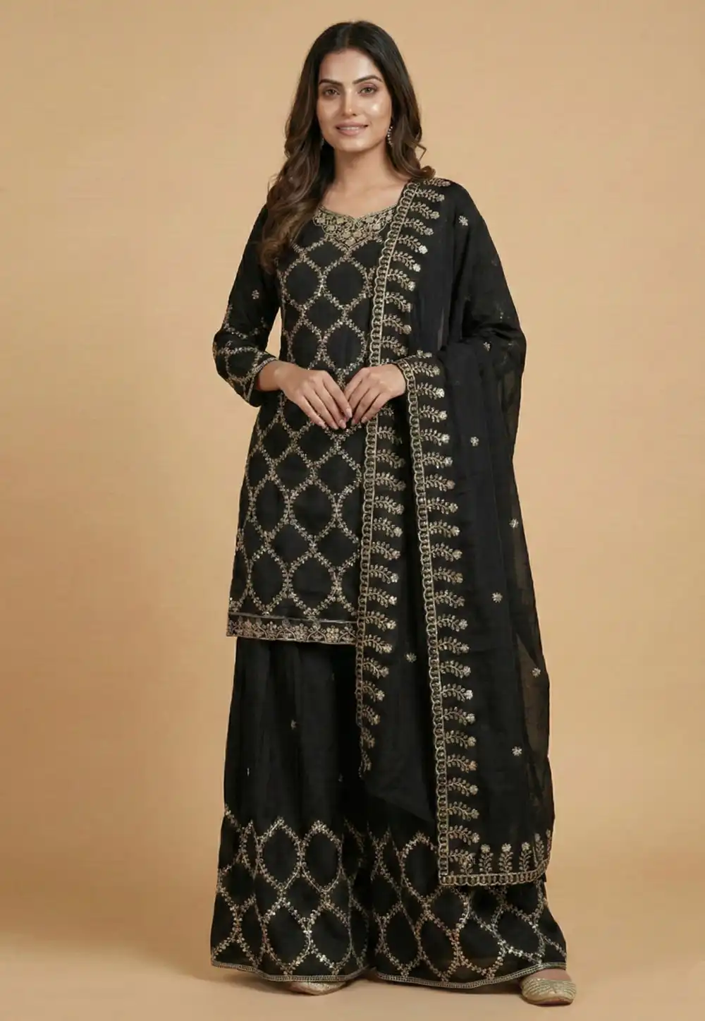 Black Chinon Readymade Pakistani Suit 323801