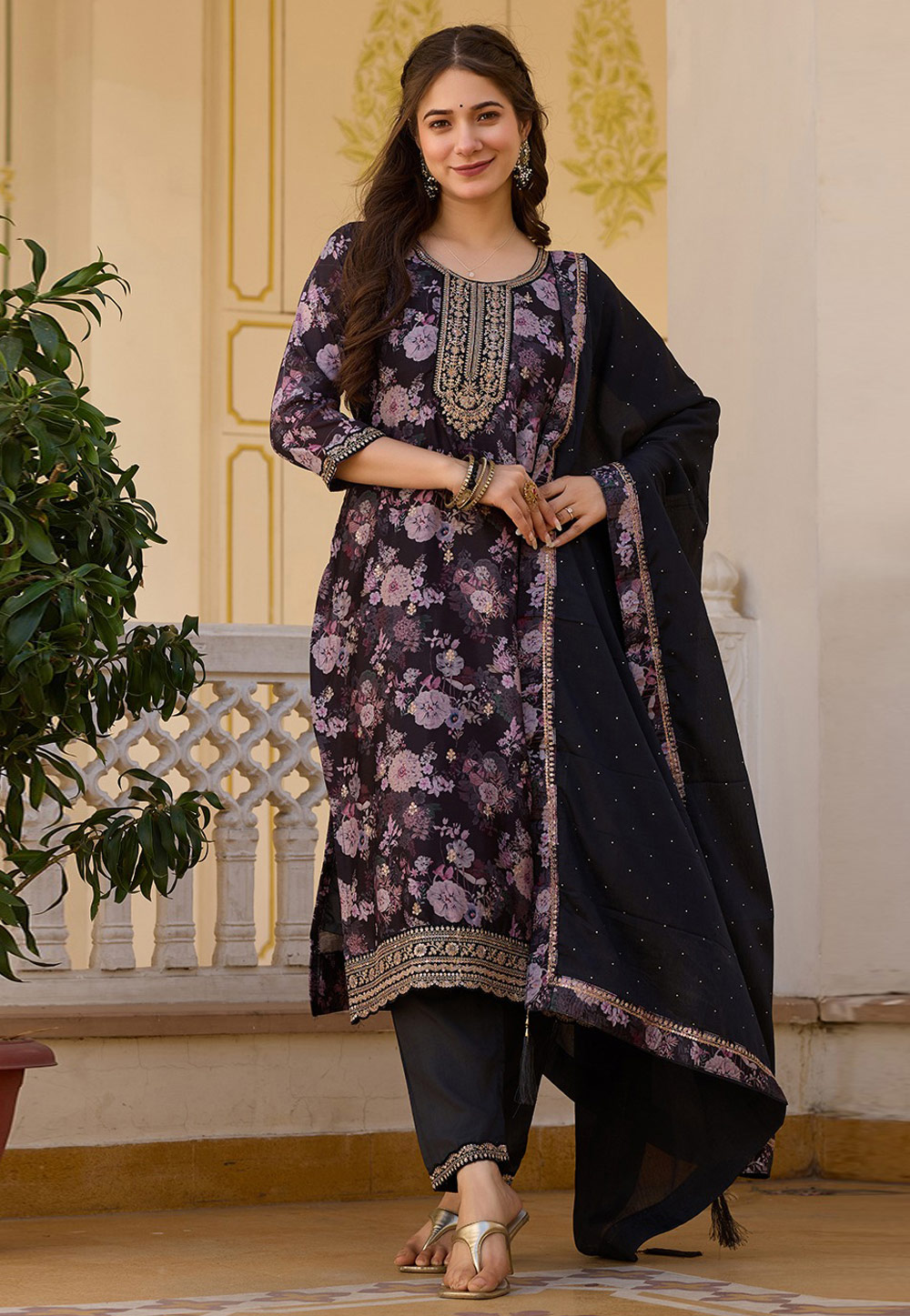Black Chinon Readymade Pant Style Suit 312337