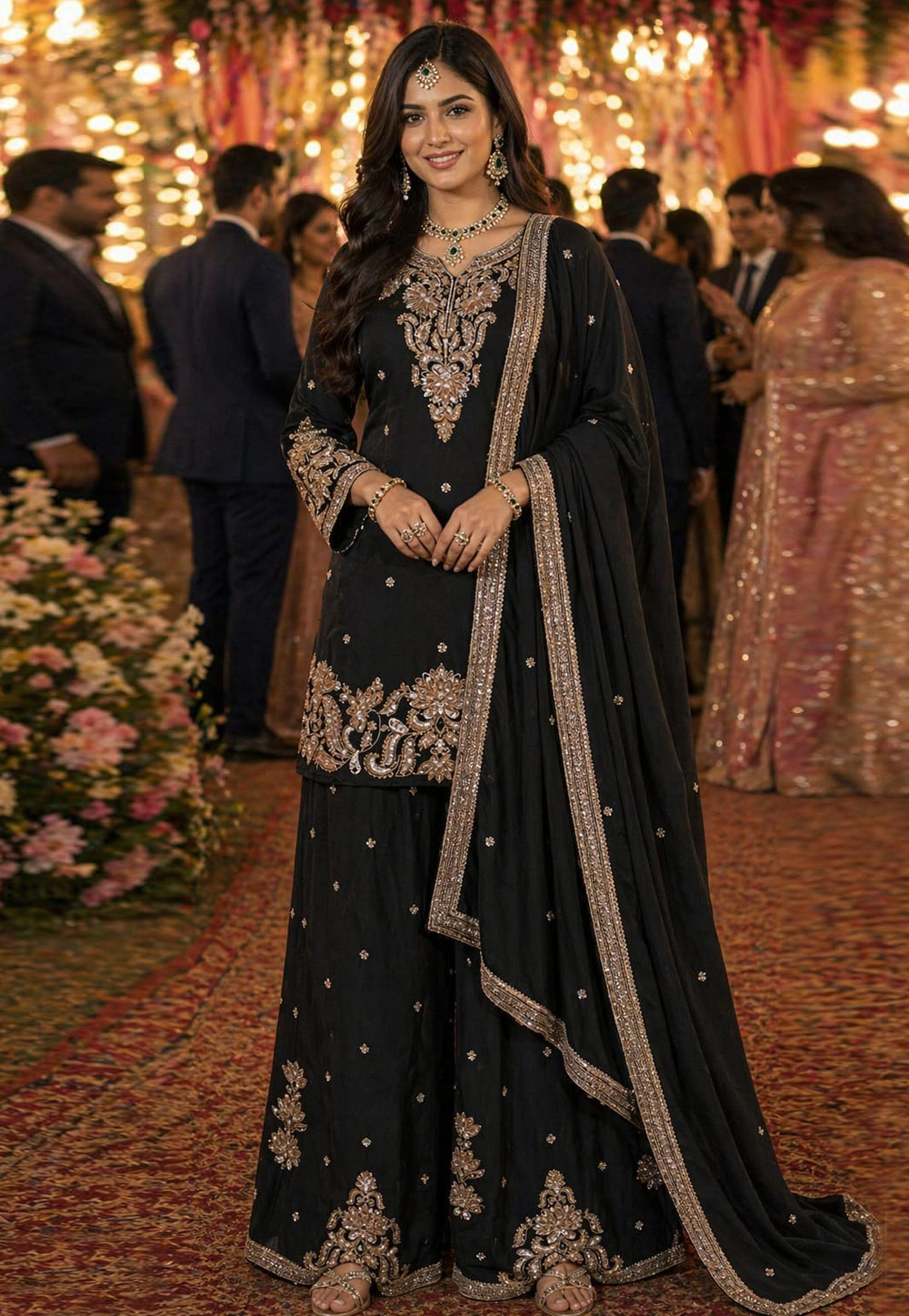 Black Chinon Silk Palazzo Suit 328516
