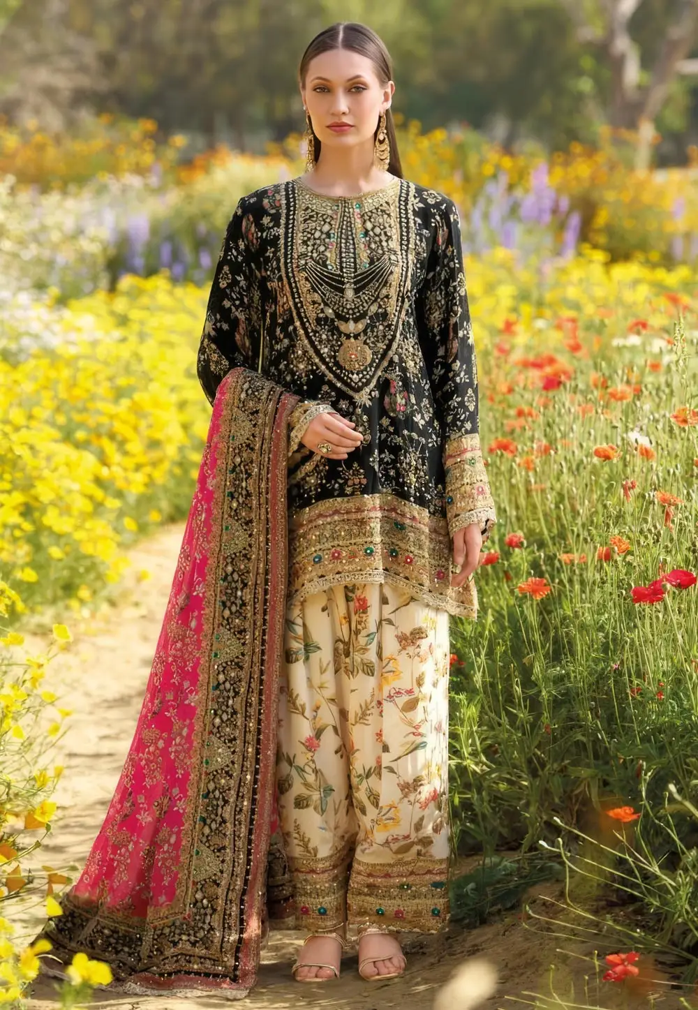 Black Chinon Silk Patiala Suit 336663