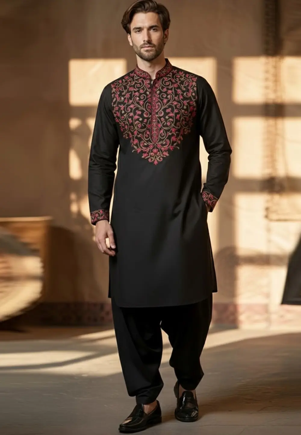Black Cotton Dhoti Kurta 331967
