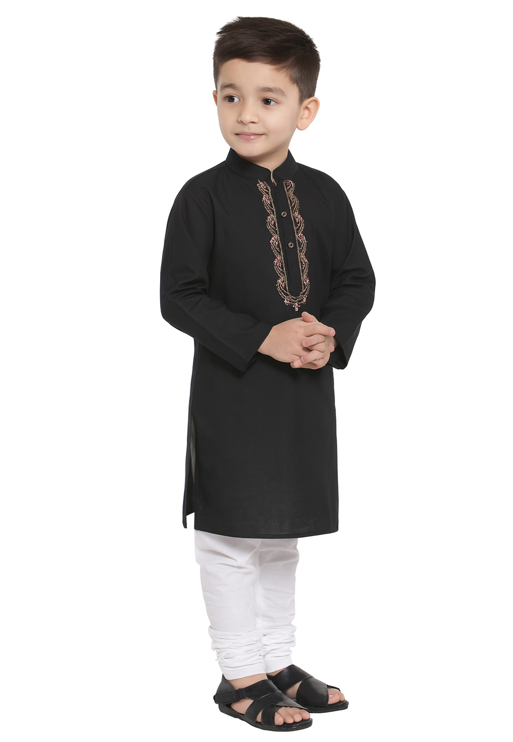 Black Cotton Kids Kurta Pajama 320810