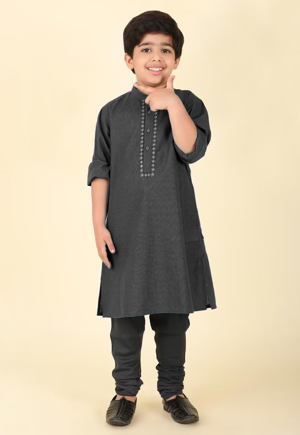 Black Cotton Kids Kurta Pajama 320269
