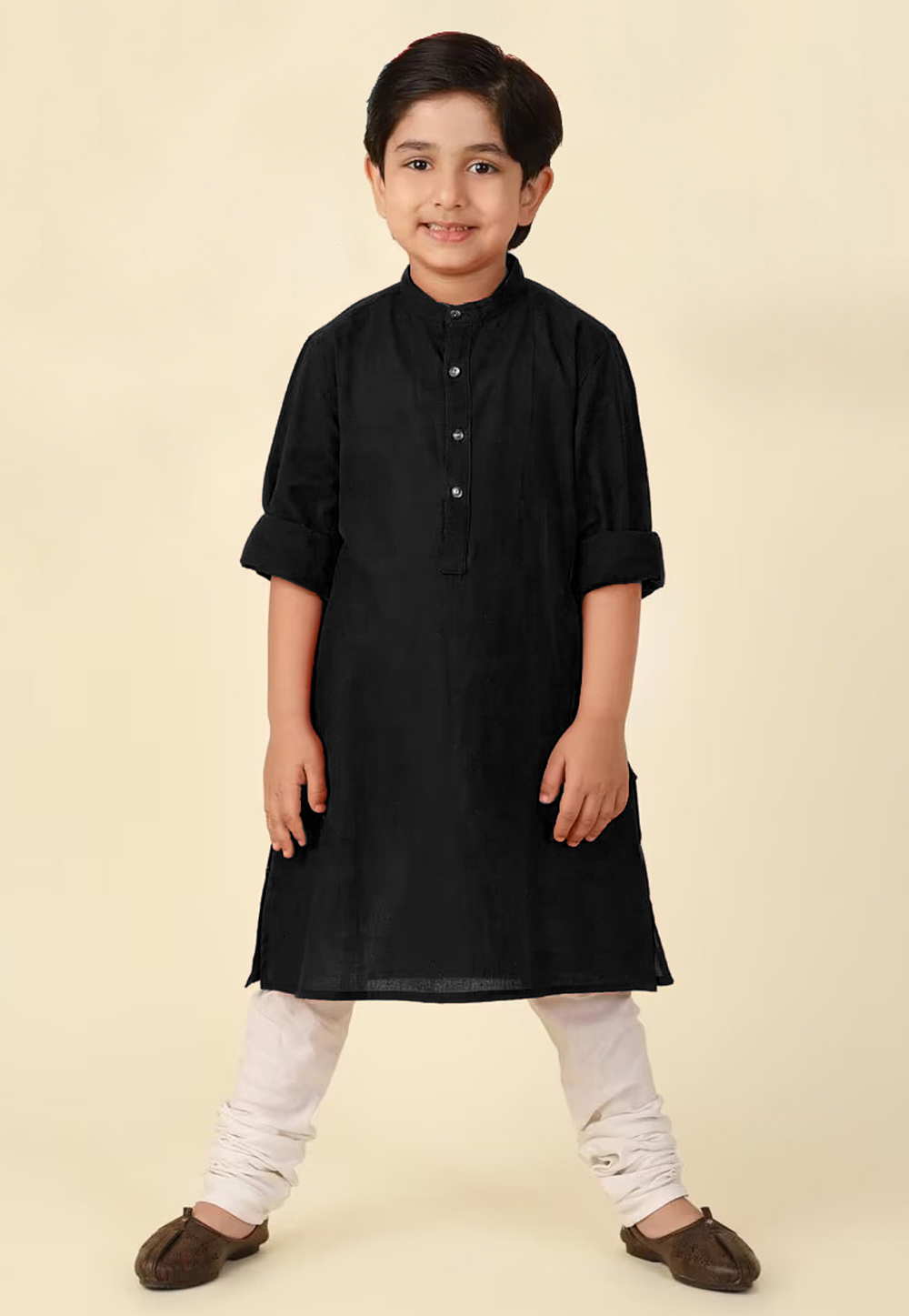 Black Cotton Kids Kurta Pajama 320271