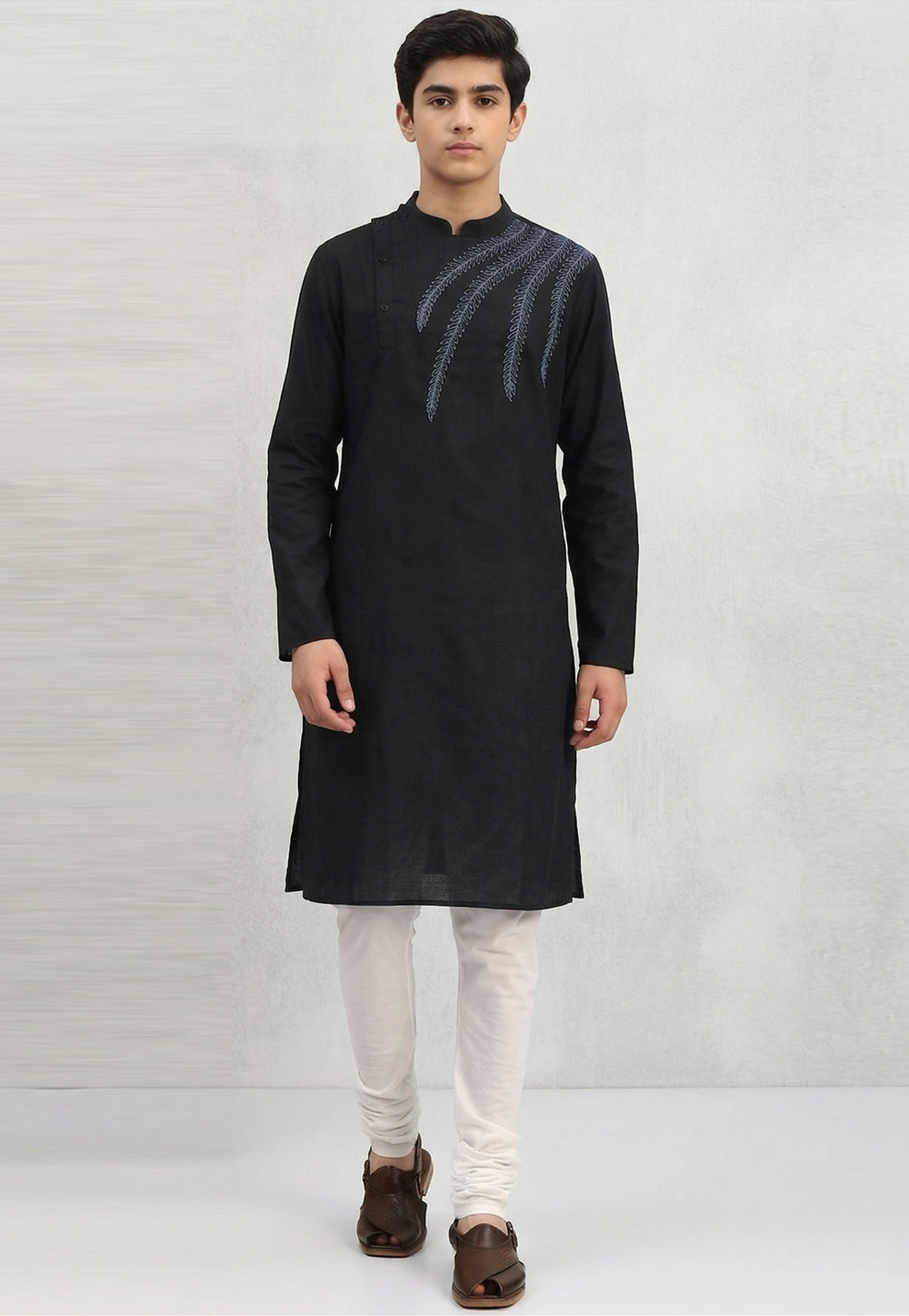 Black Cotton Kids Kurta Pajama 326635