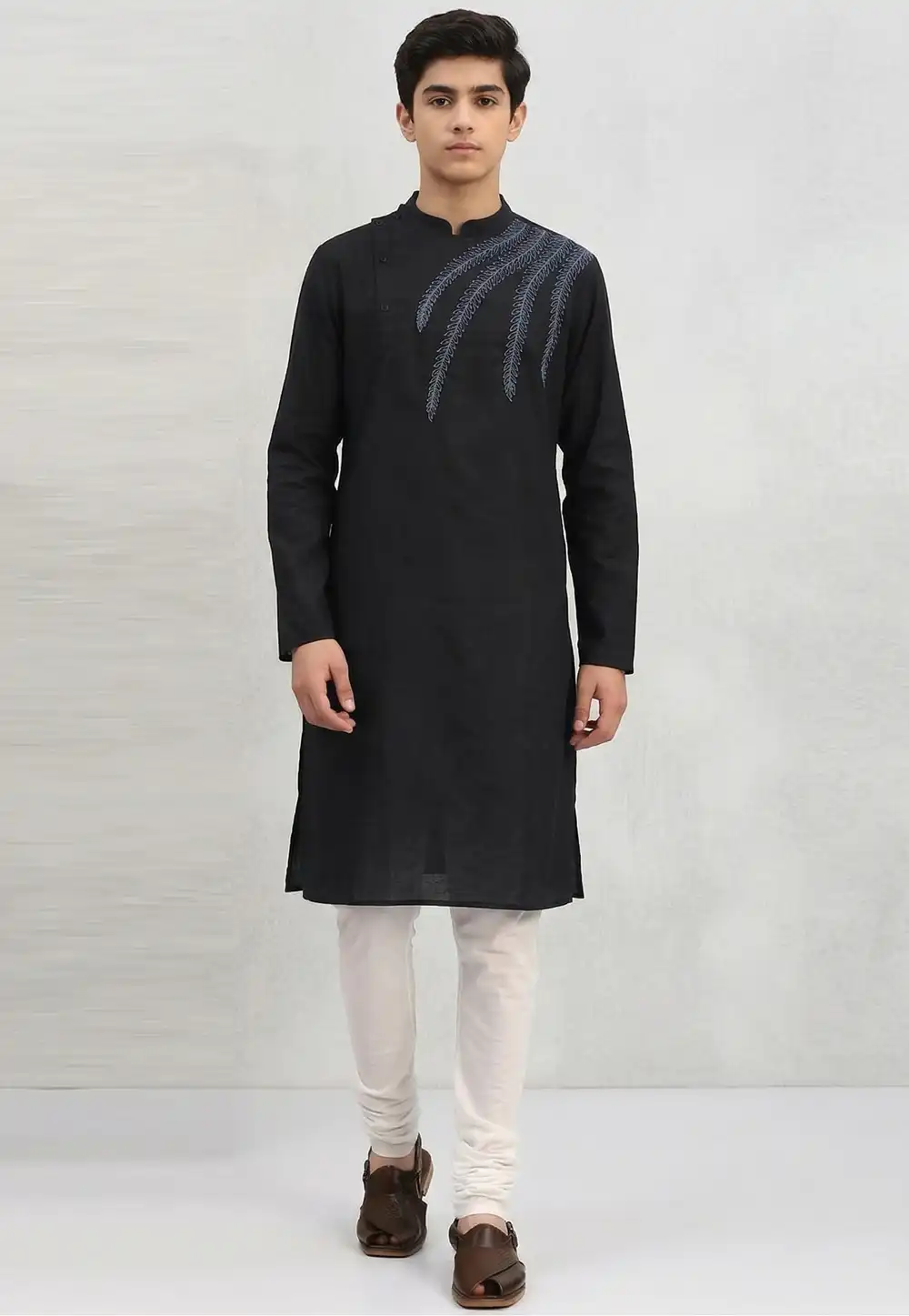 Black Cotton Kids Kurta Pajama 326635