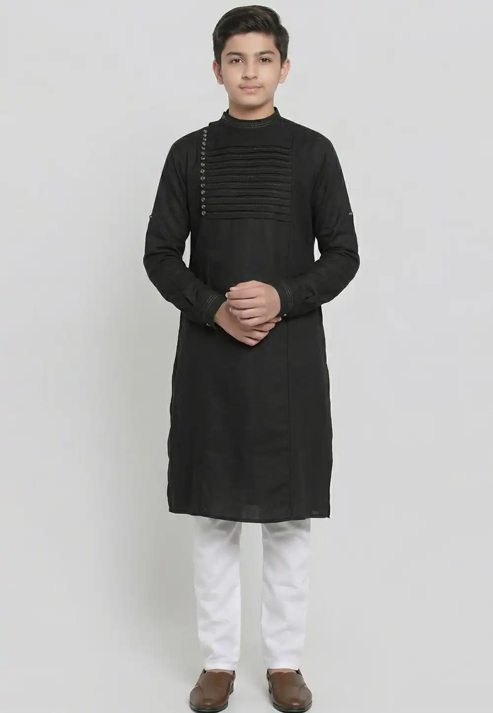 Black Cotton Kids Kurta Pajama 326638