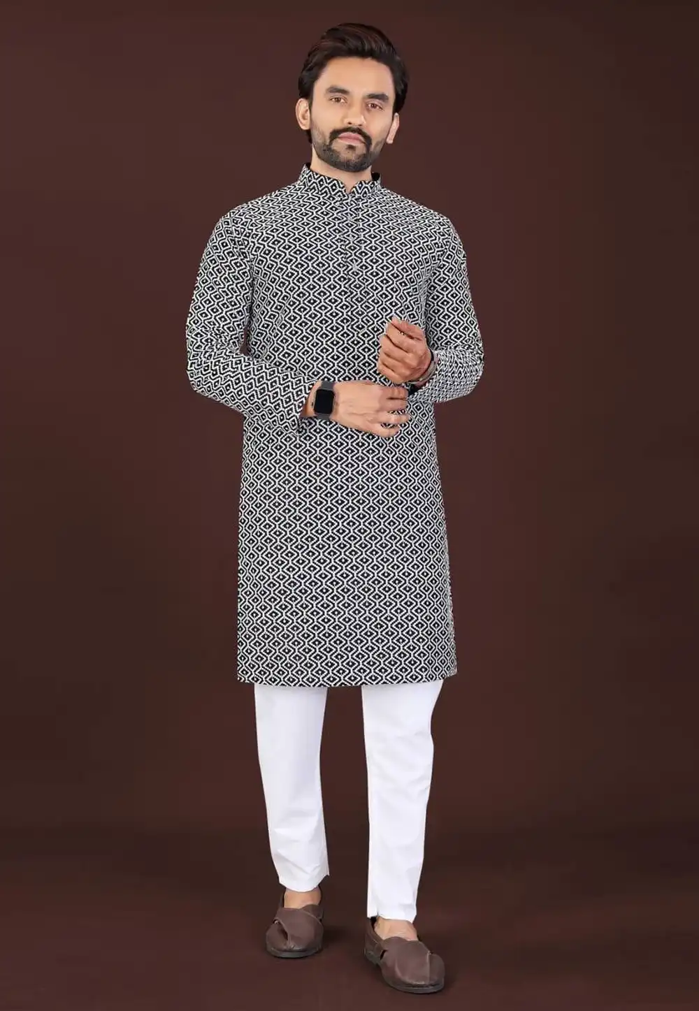 Black Cotton Kurta Pajama 320074