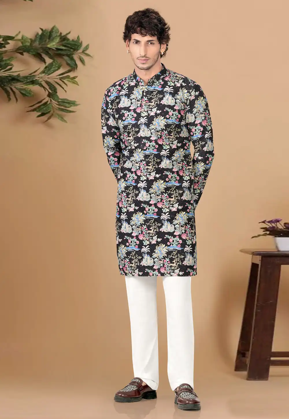 Black Cotton Kurta Pajama 325823
