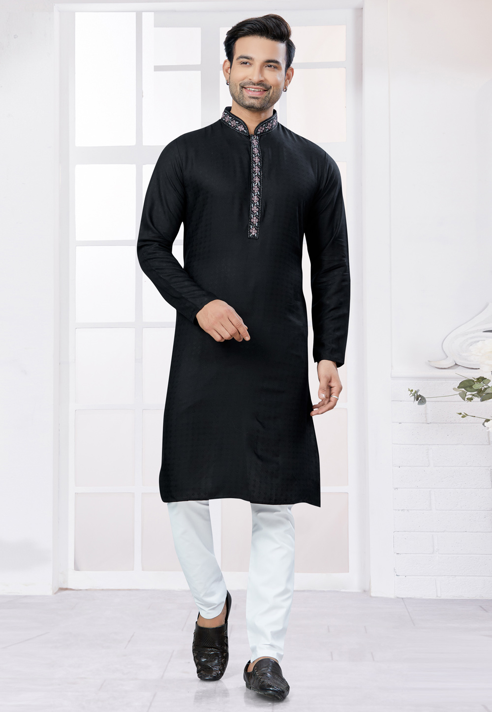 Black Cotton Kurta Pajama 307367