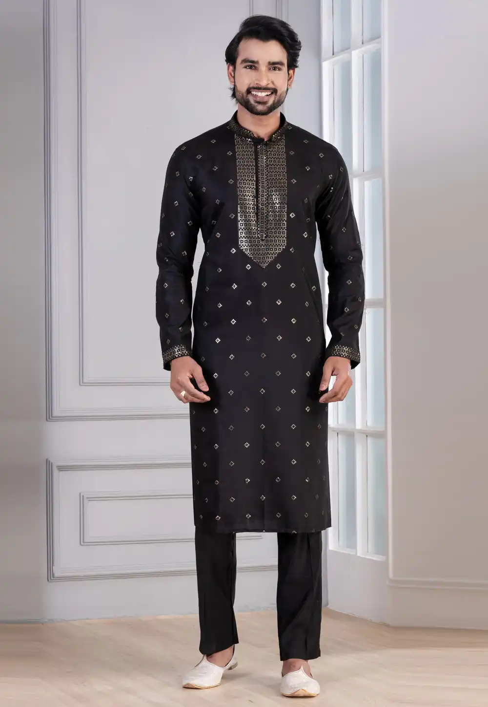 Black Cotton Kurta Pajama 314625