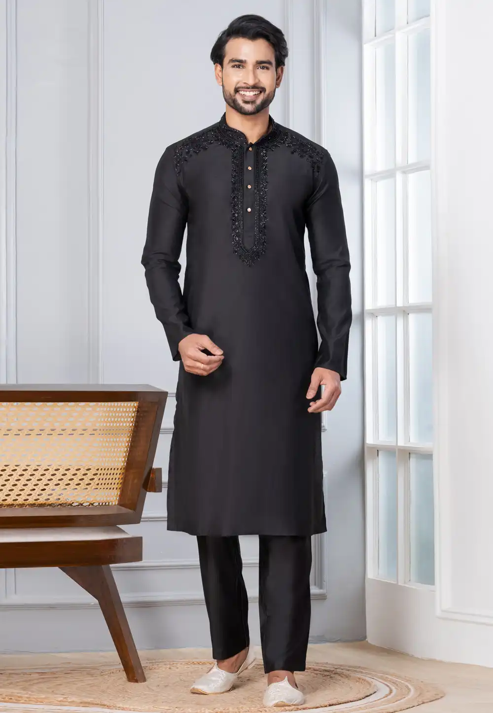 Black Cotton Kurta Pajama 315755