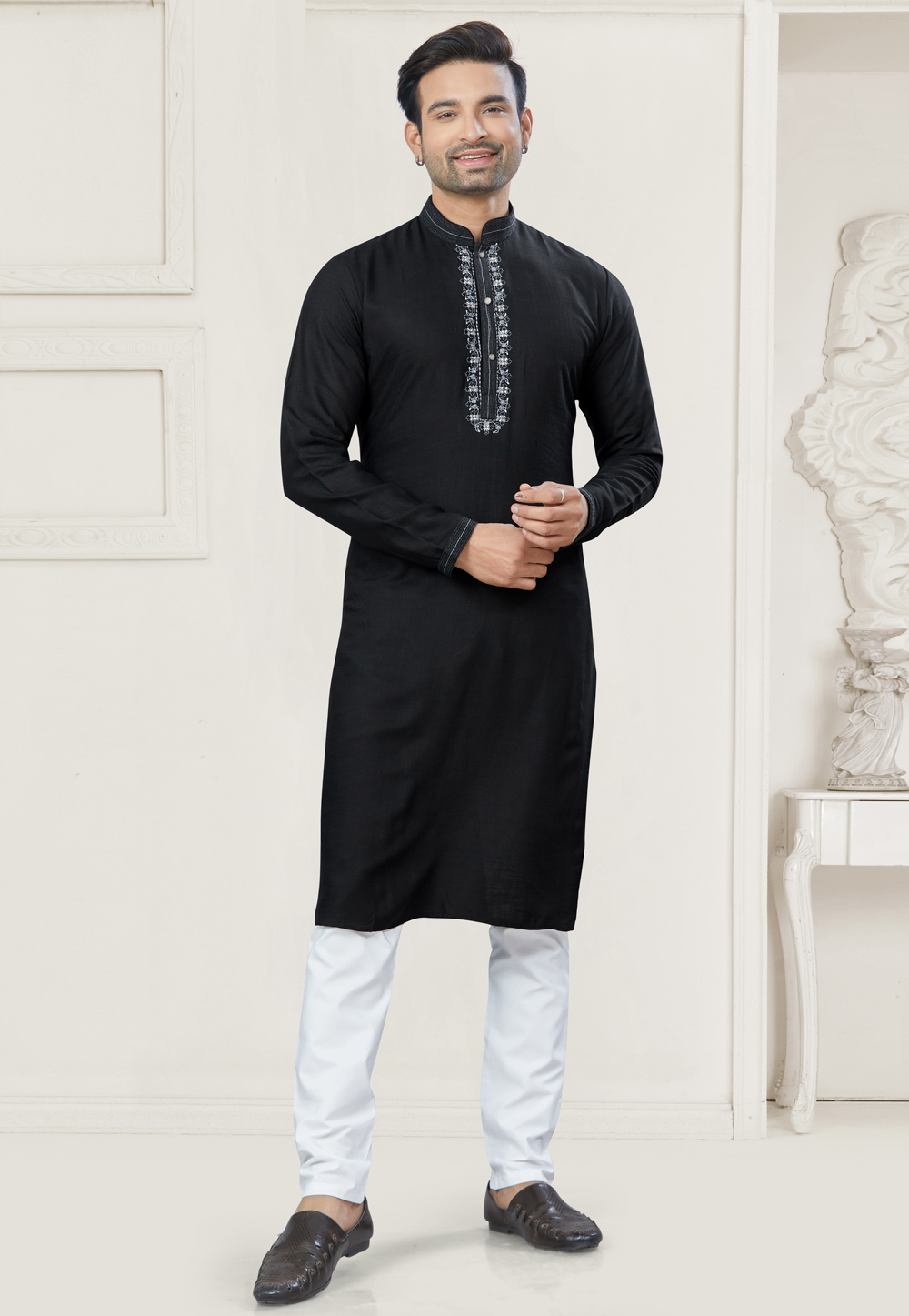 Black Cotton Kurta Pajama 307383
