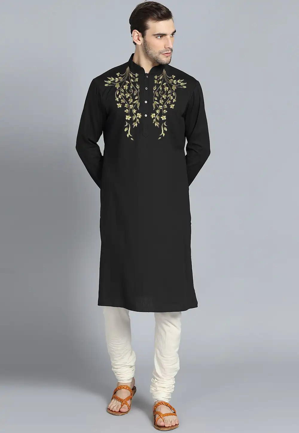 Black Cotton Kurta Pajama 305142