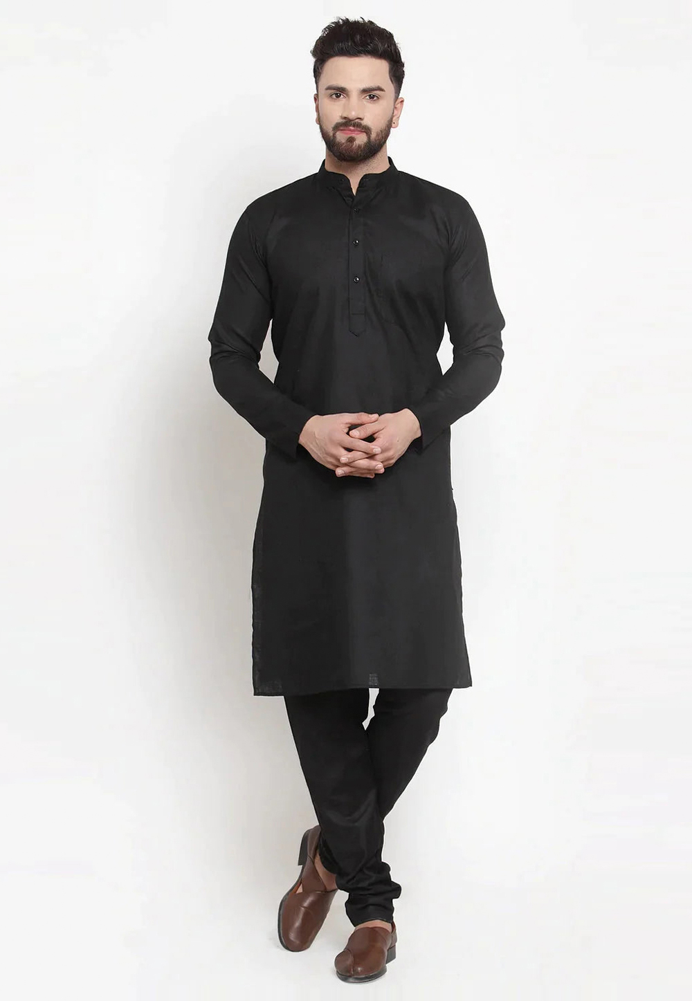 Black Cotton Kurta Pajama 281564
