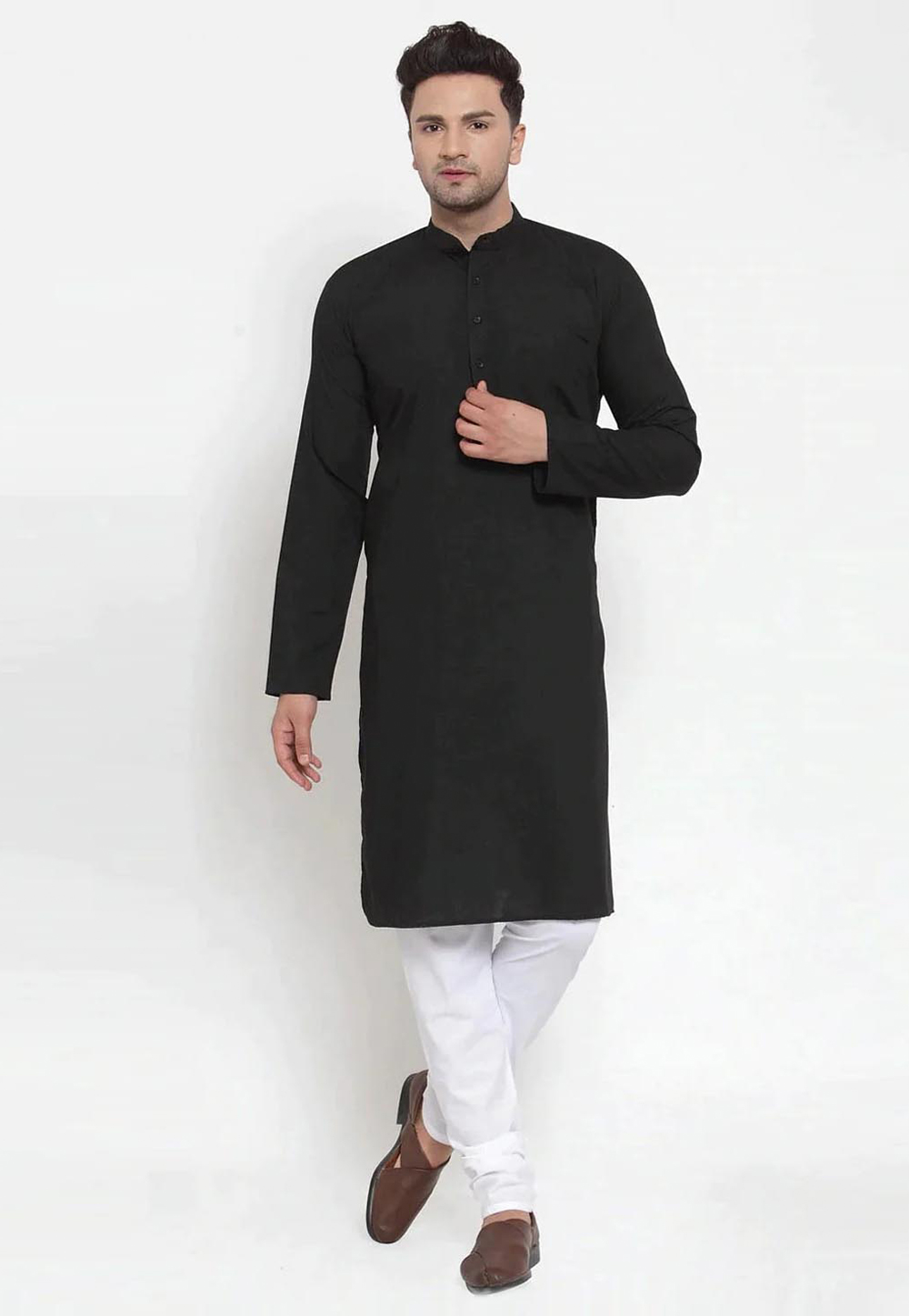 Black Cotton Kurta Pajama 281589