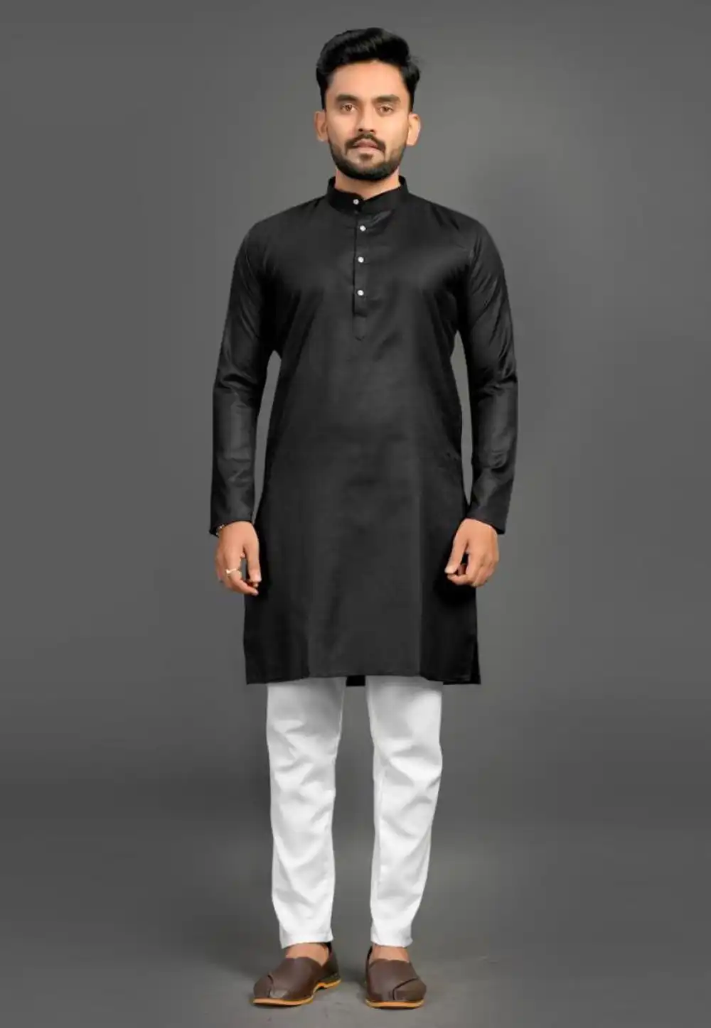 Black Cotton Kurta Pajama 312780