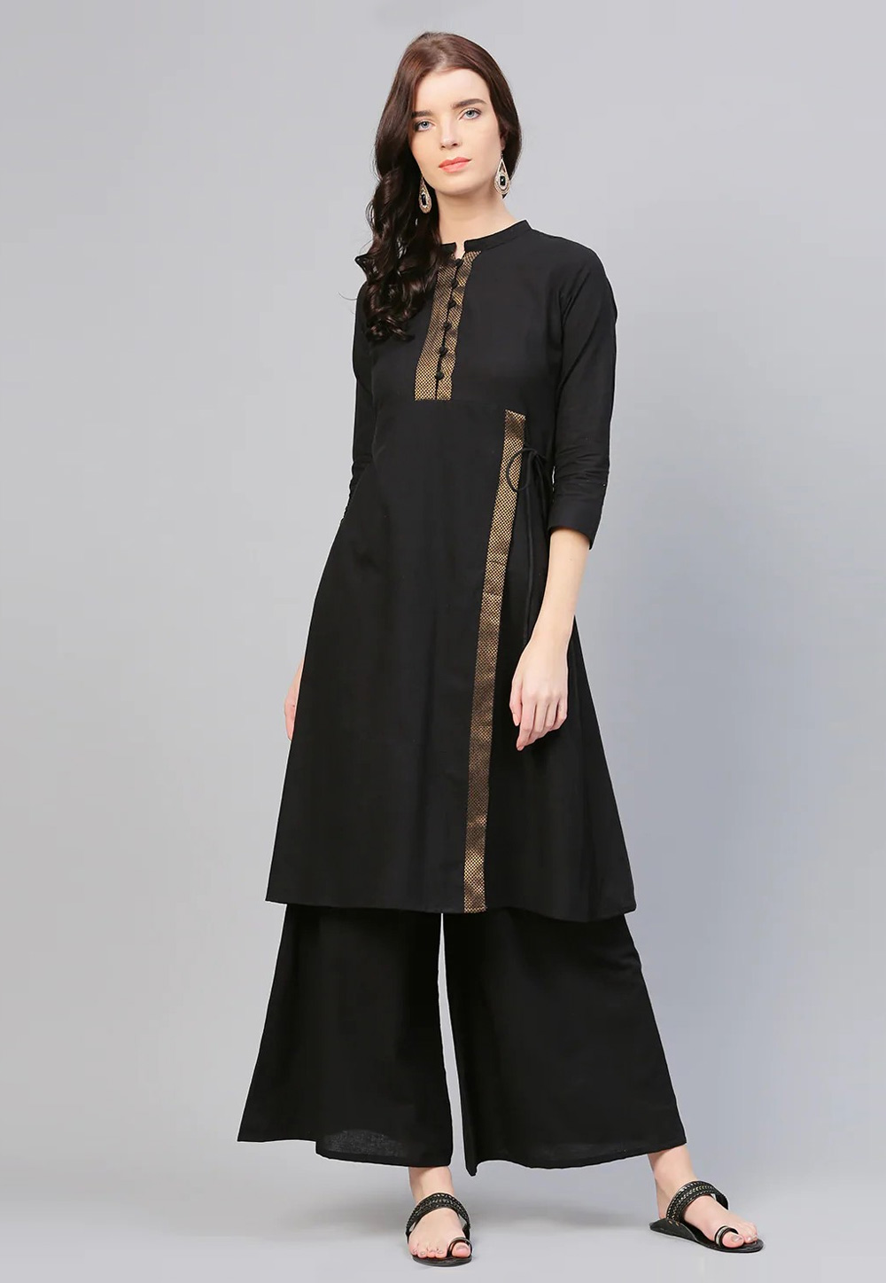 Black Cotton Kurta Set With Palazzo 281340