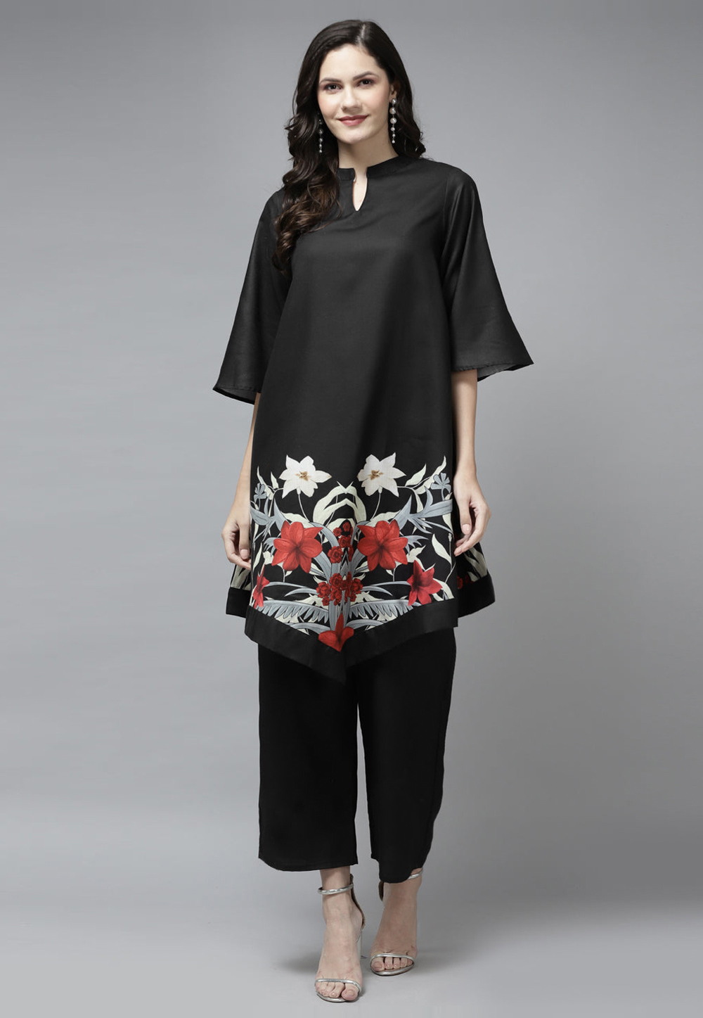Black Cotton Kurta Set With Palazzo 281409