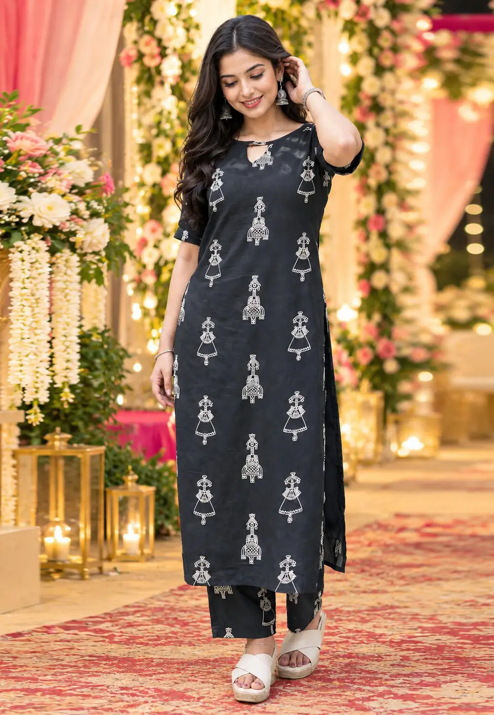 Black Cotton Kurta Set With Pant 336234