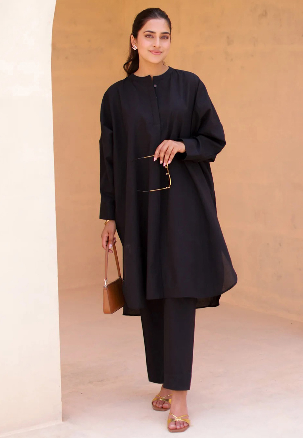 Black Cotton Kurta Set With Pant 325893