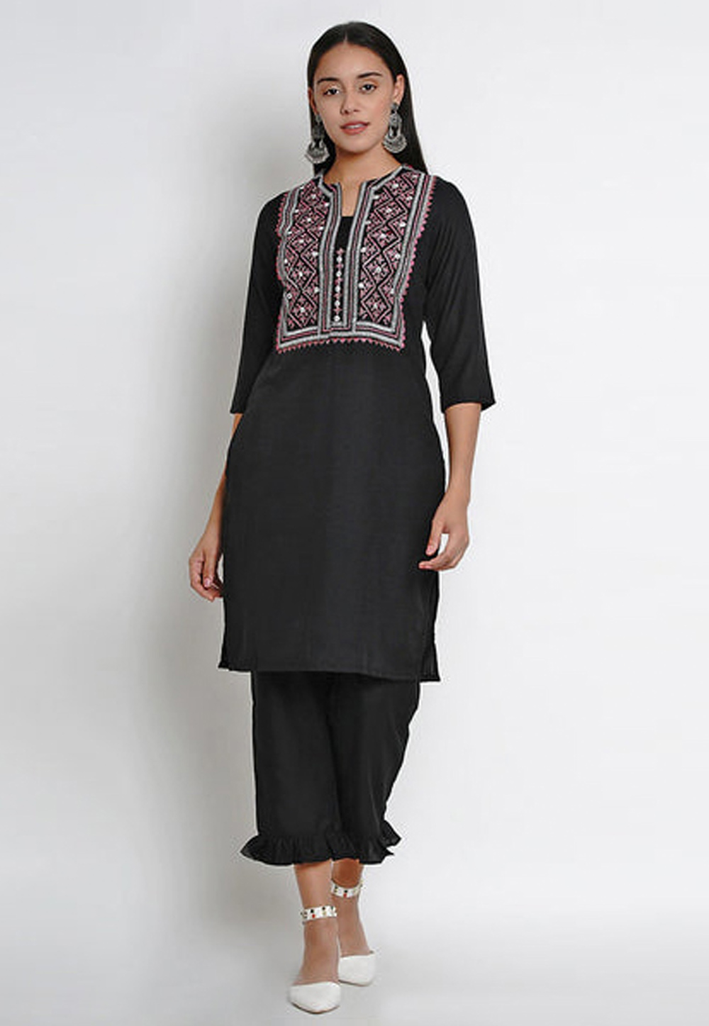 Black Cotton Kurta Set With Pent 281374