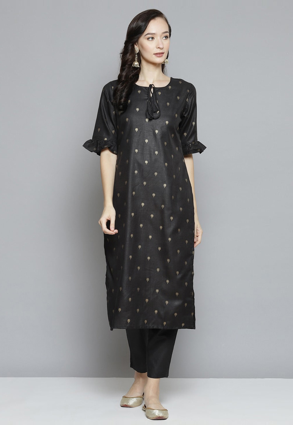 Black Cotton Kurta Set With Pent 281402
