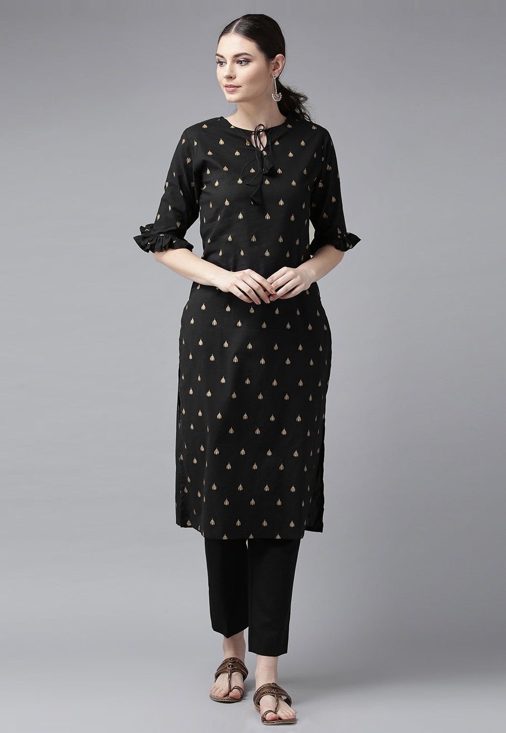 Black Cotton Long Kurti 282196