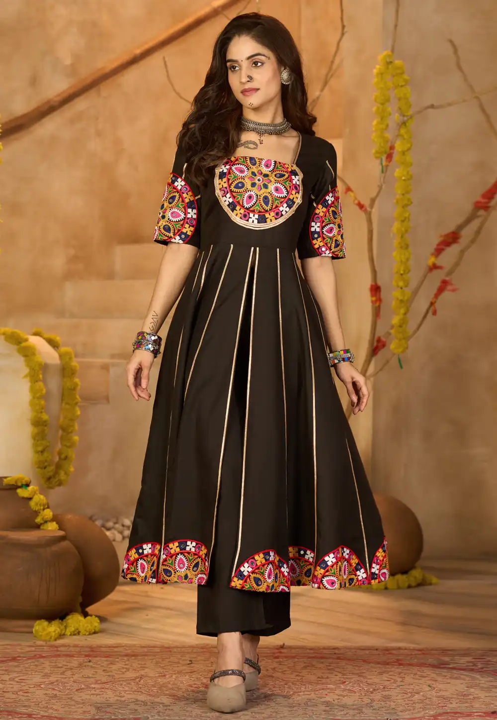 Black Cotton Navratri Salwar Suit 314150