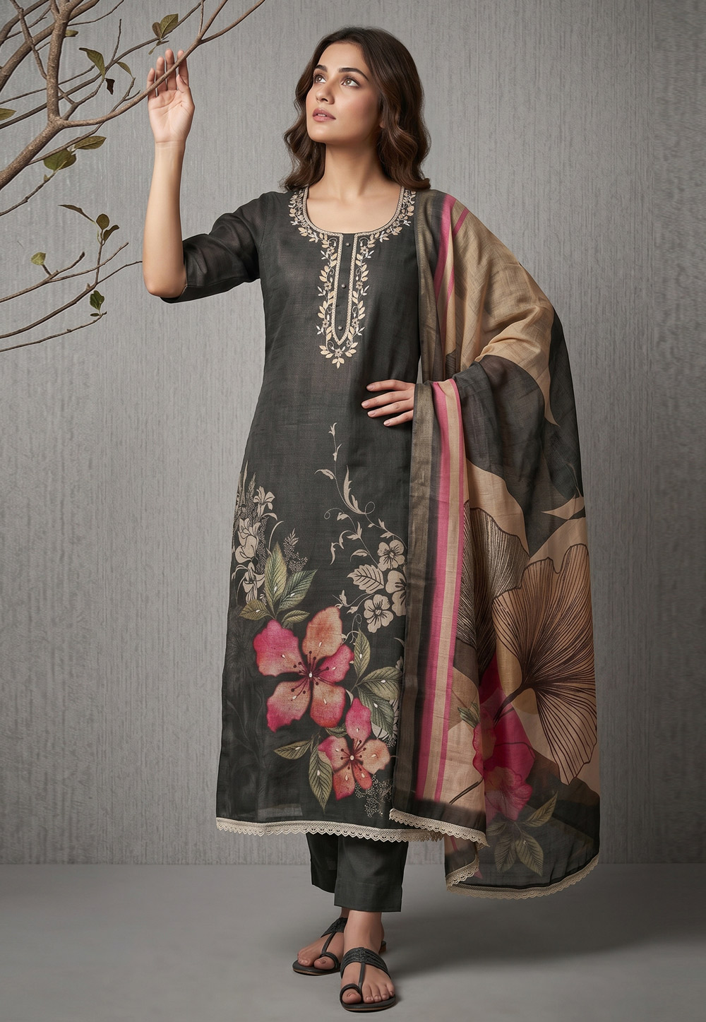 Black Cotton Pant Style Suit 329360