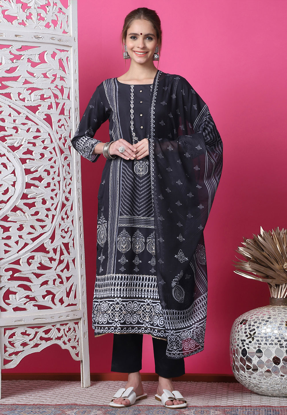 Black Cotton Pant Style Suit 310101