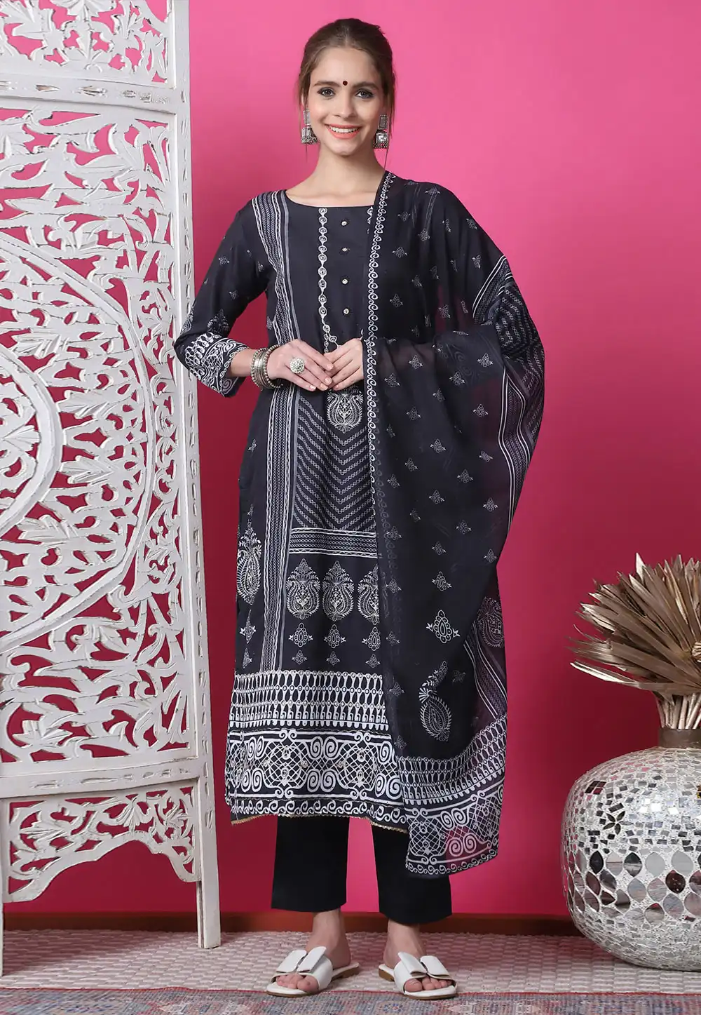 Black Cotton Pant Style Suit 310101