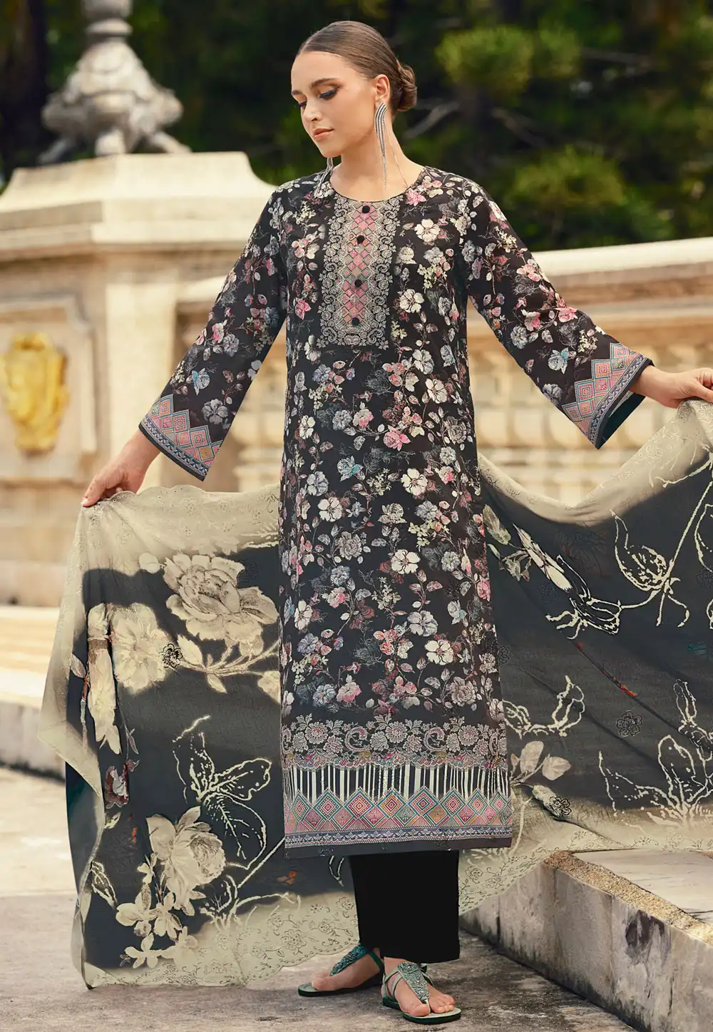Black Cotton Pant Style Suit 318221