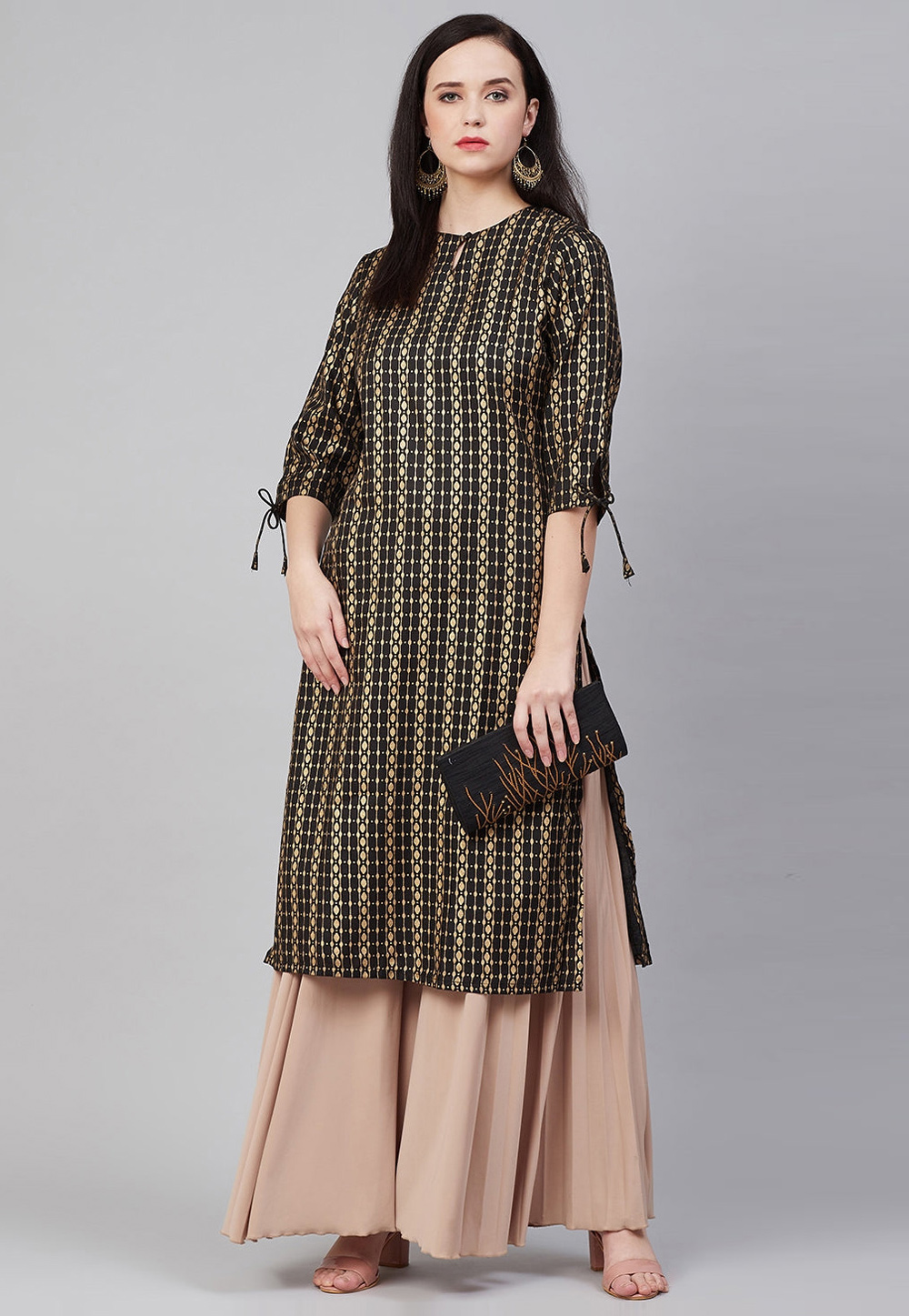 Black Cotton Printed Long Tunic 282207