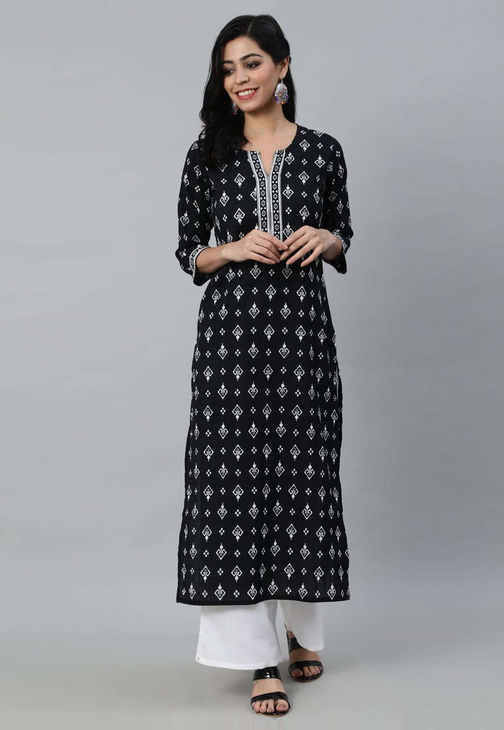 Black Cotton Printed Long Tunic 282682