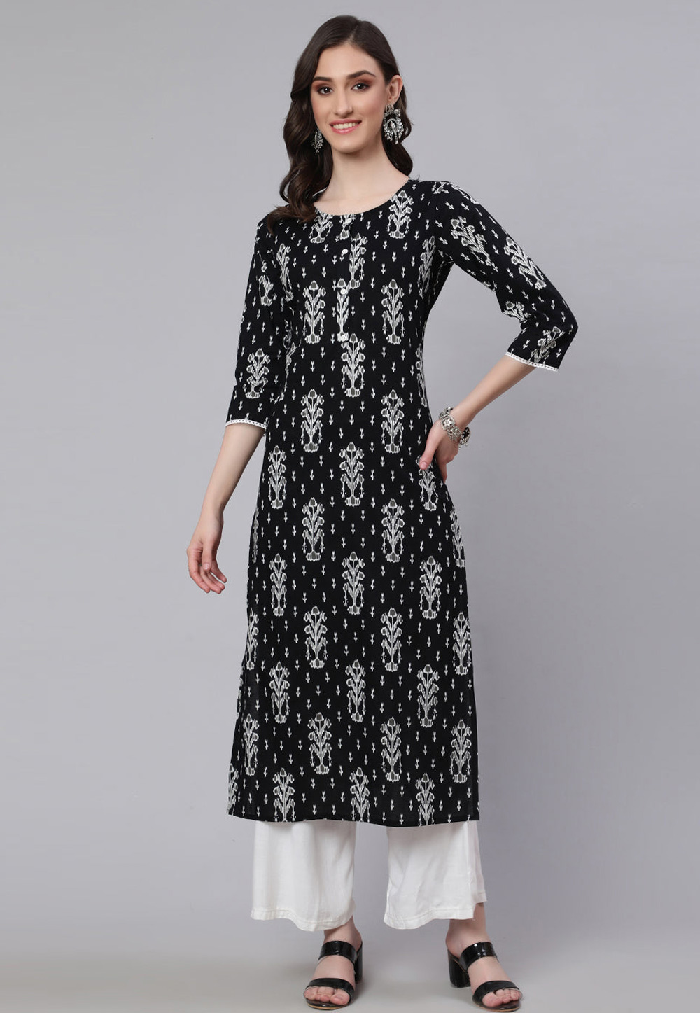 Black Cotton Printed Long Tunic 282742