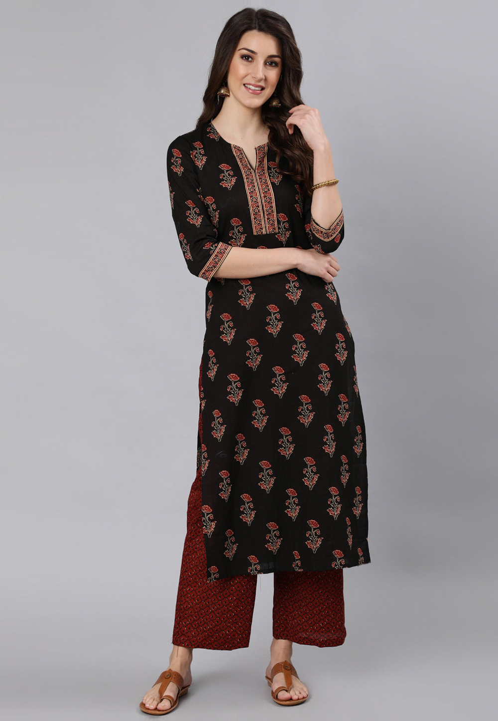 Black Cotton Printed Long Tunic 282760