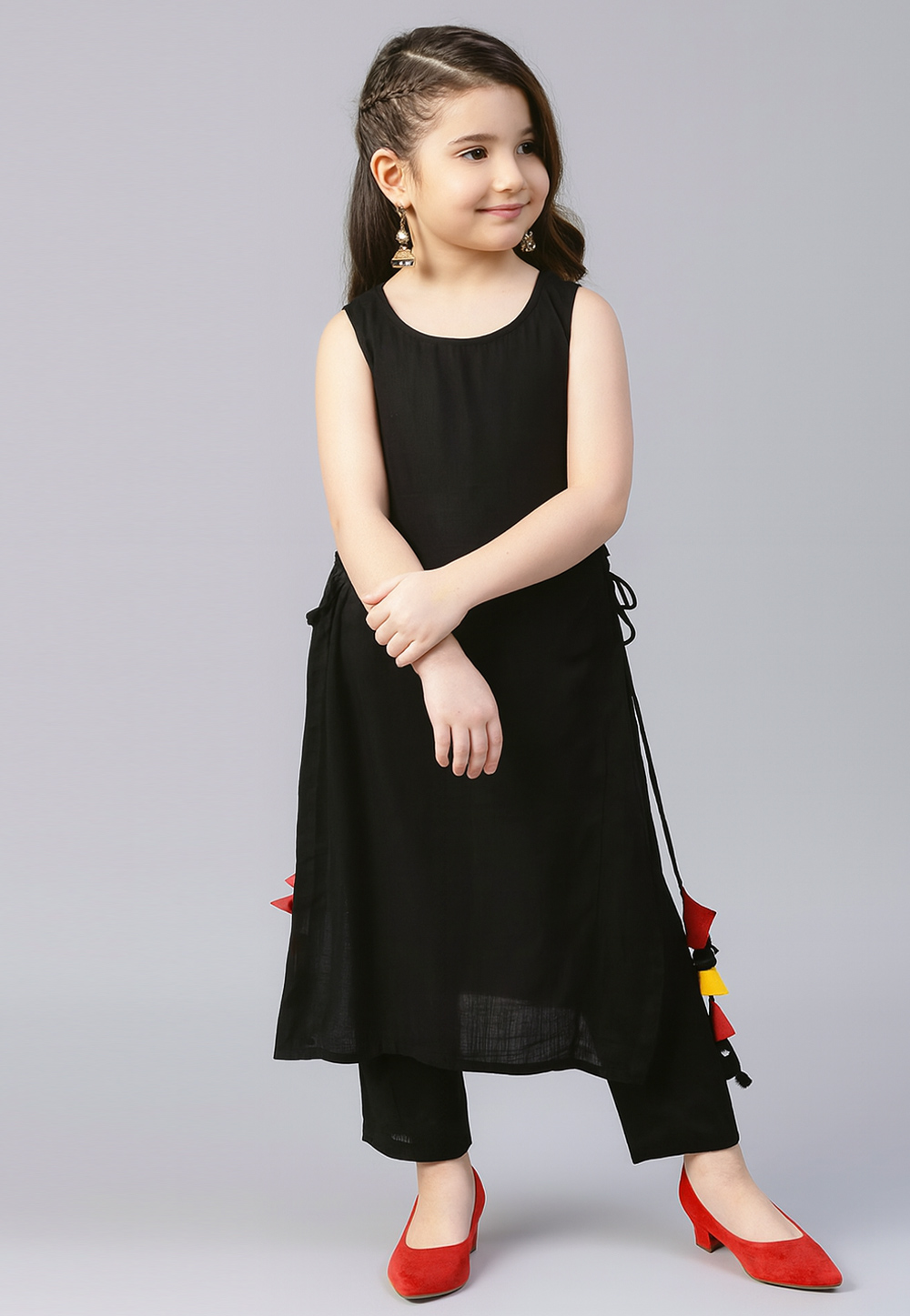 Black Cotton Rayon Kids Pant Style Suit 320595
