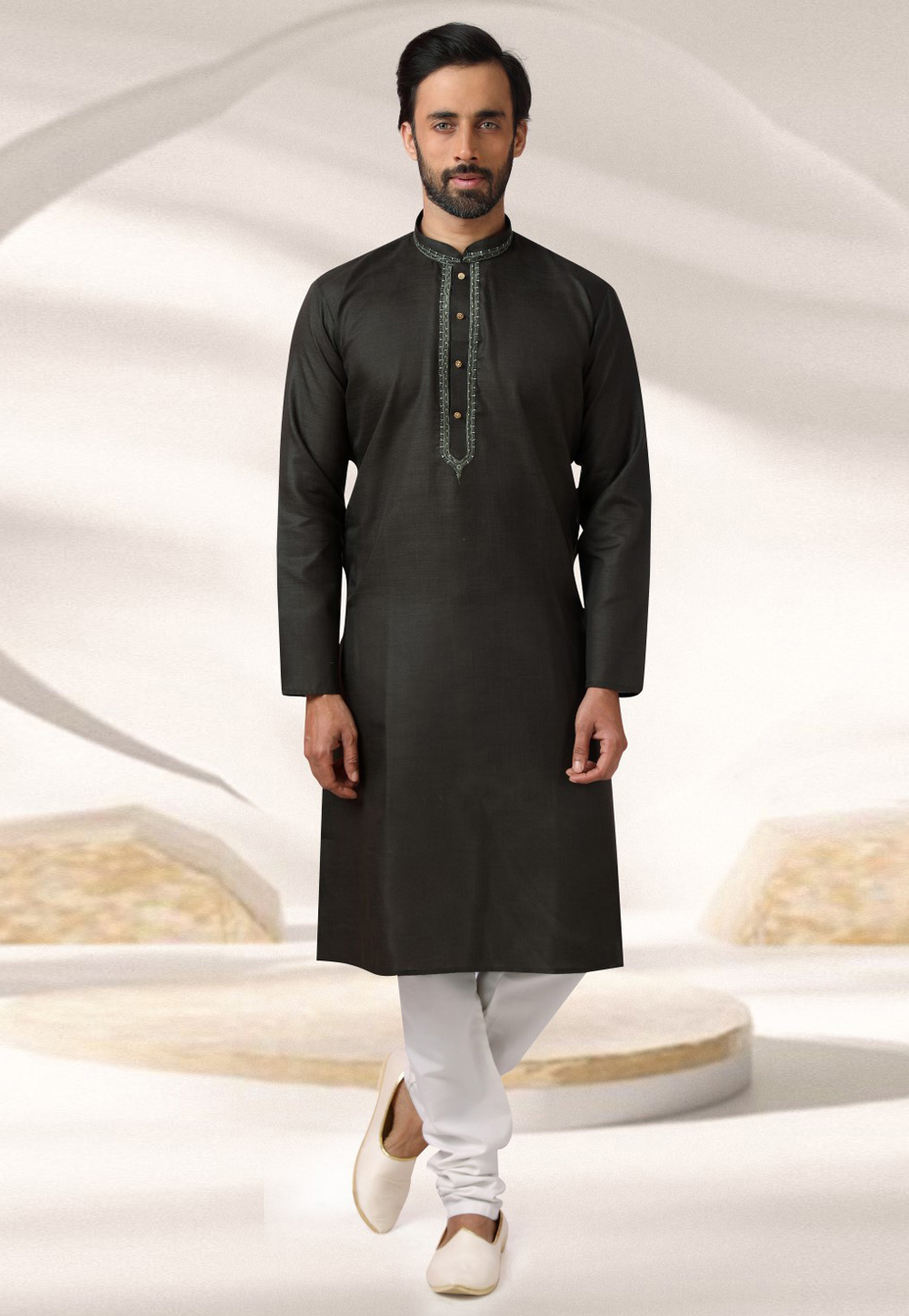 Black Cotton Rayon Kurta Pajama 282617