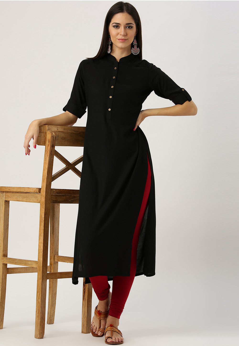 Black Cotton Rayon Kurta Set With Legging 284894