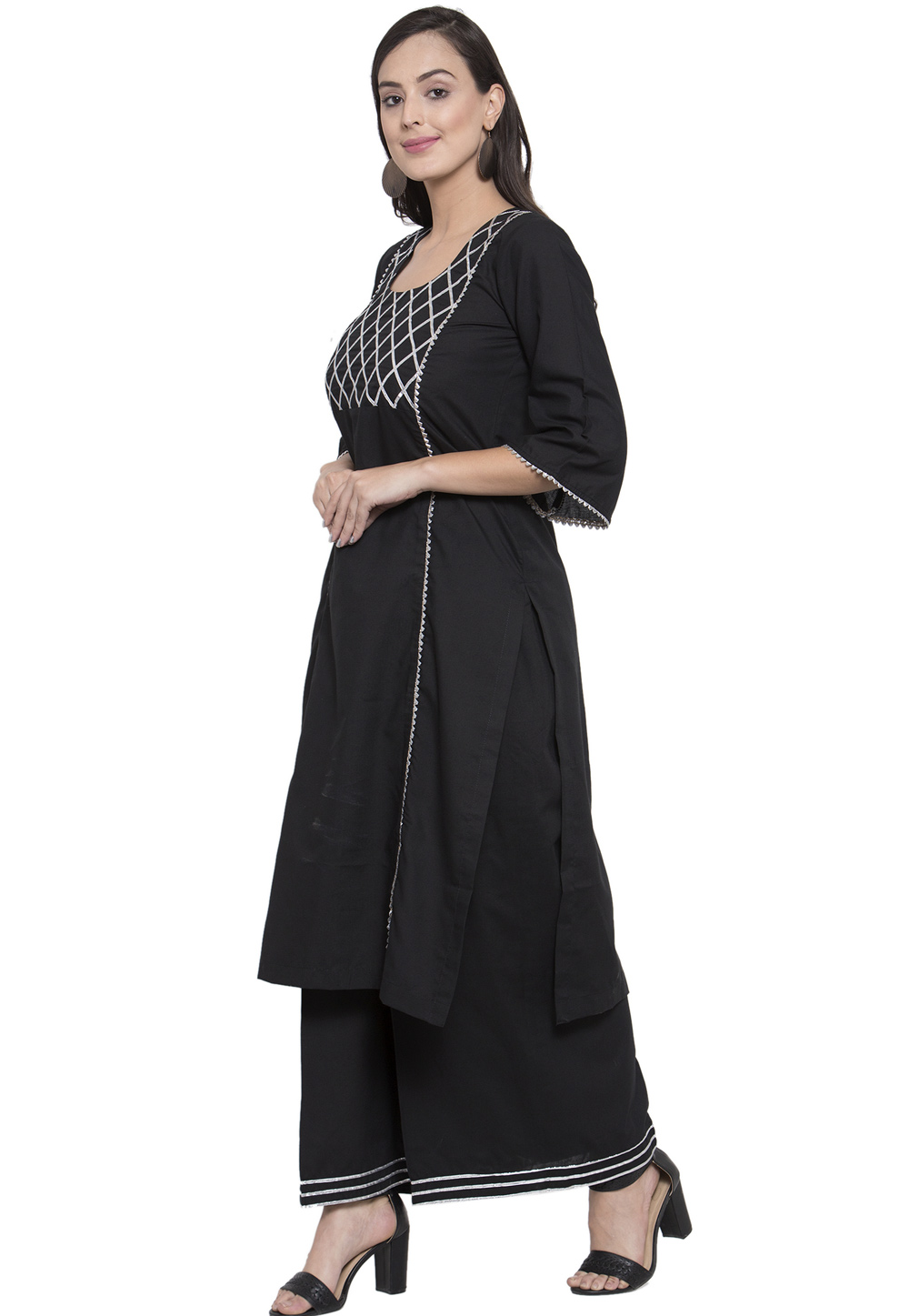 Black Cotton Rayon Readymade Palazzo Suit 322174