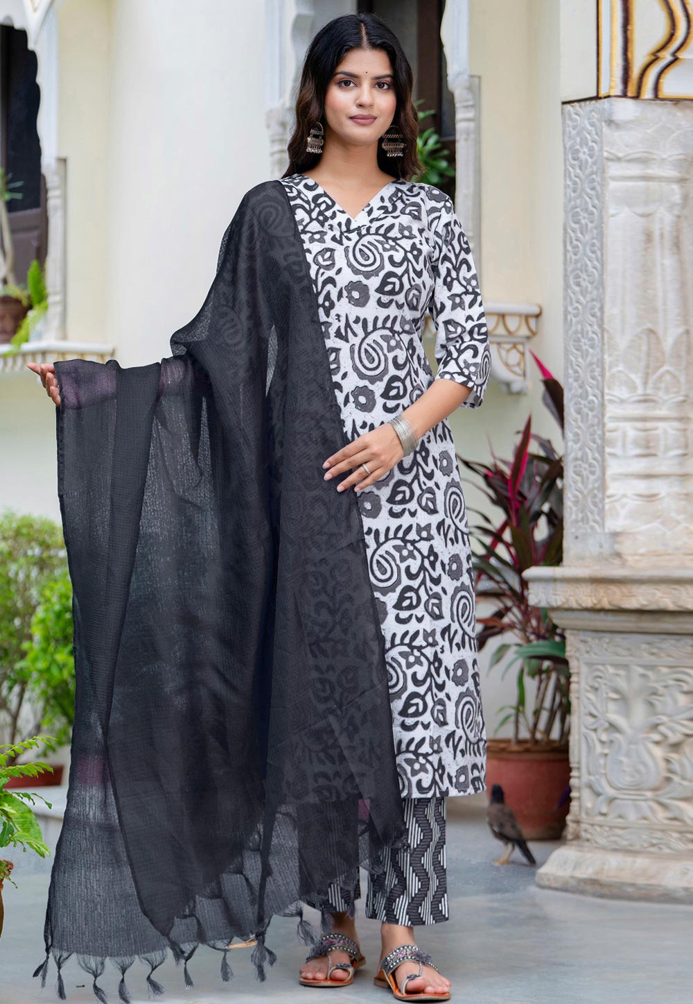 Black Cotton Readymade Pakistani Suit 326244
