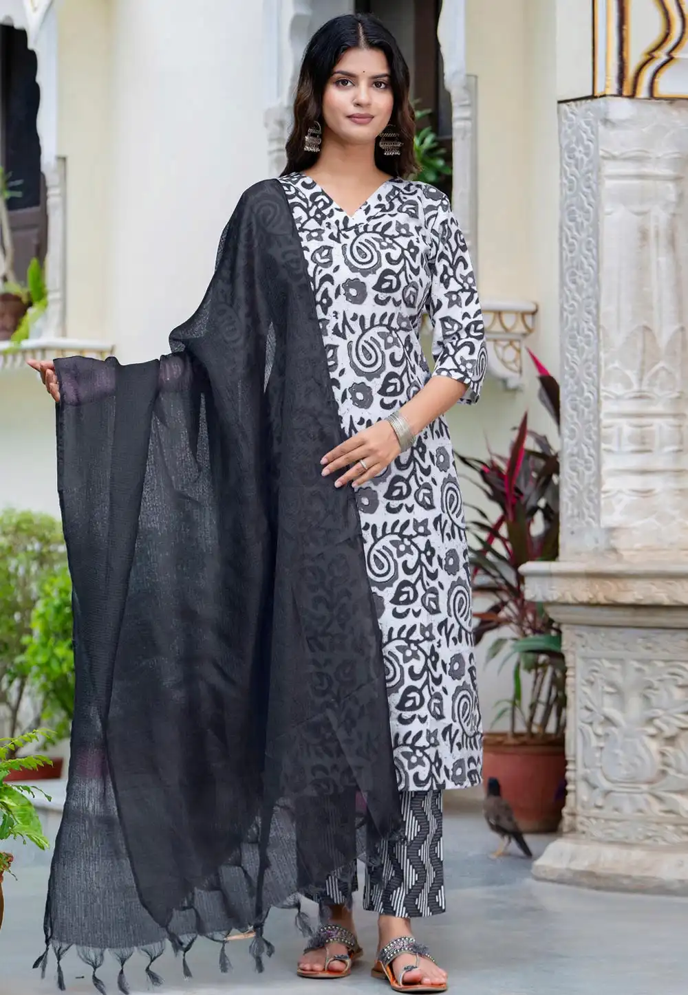 Black Cotton Readymade Pakistani Suit 326244