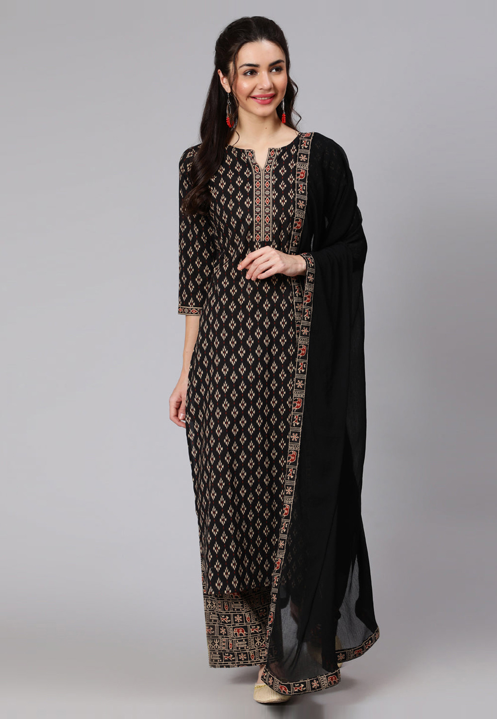 Black Cotton Readymade Palazzo Suit 282117