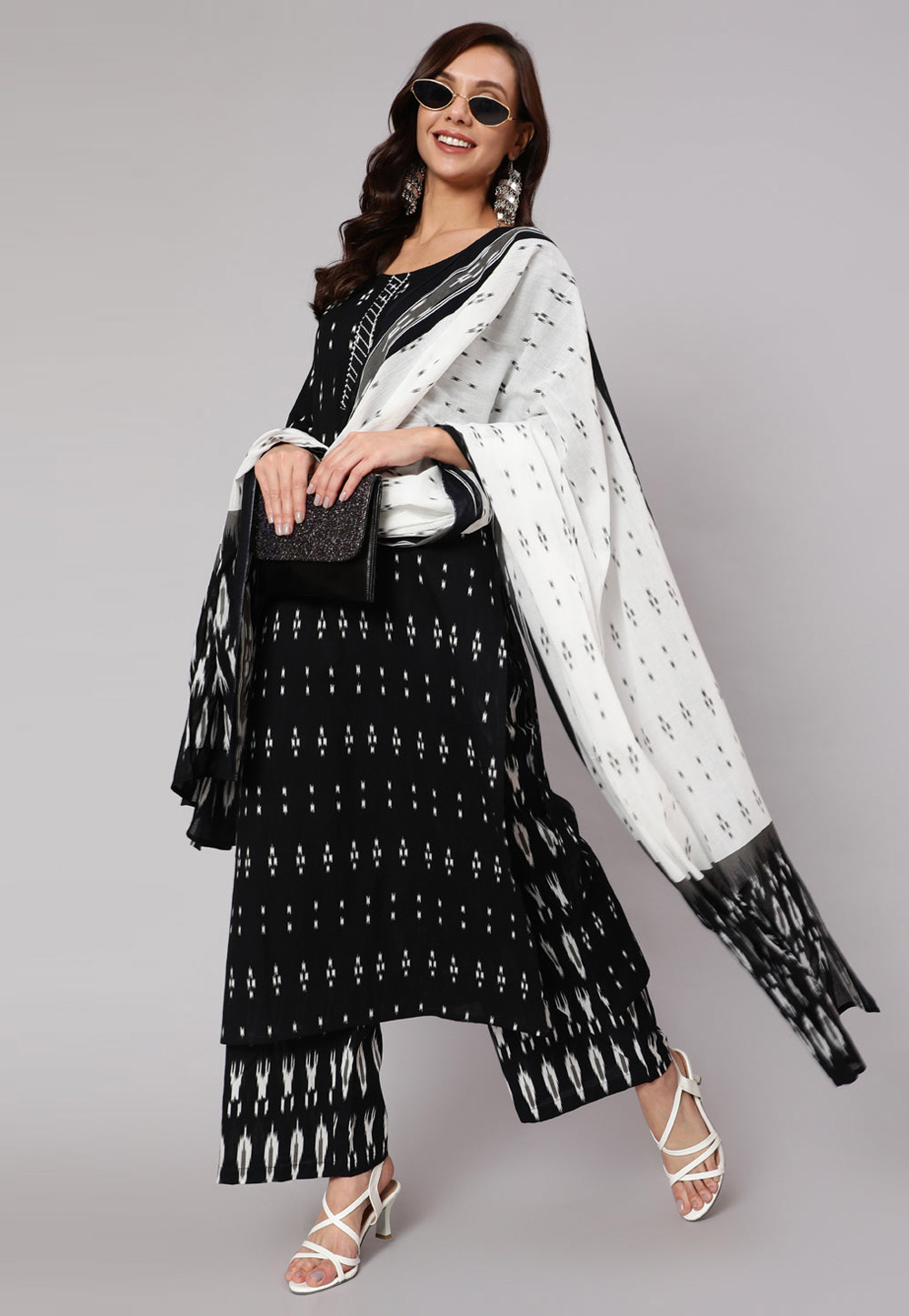 Black Cotton Readymade Palazzo Suit 282119