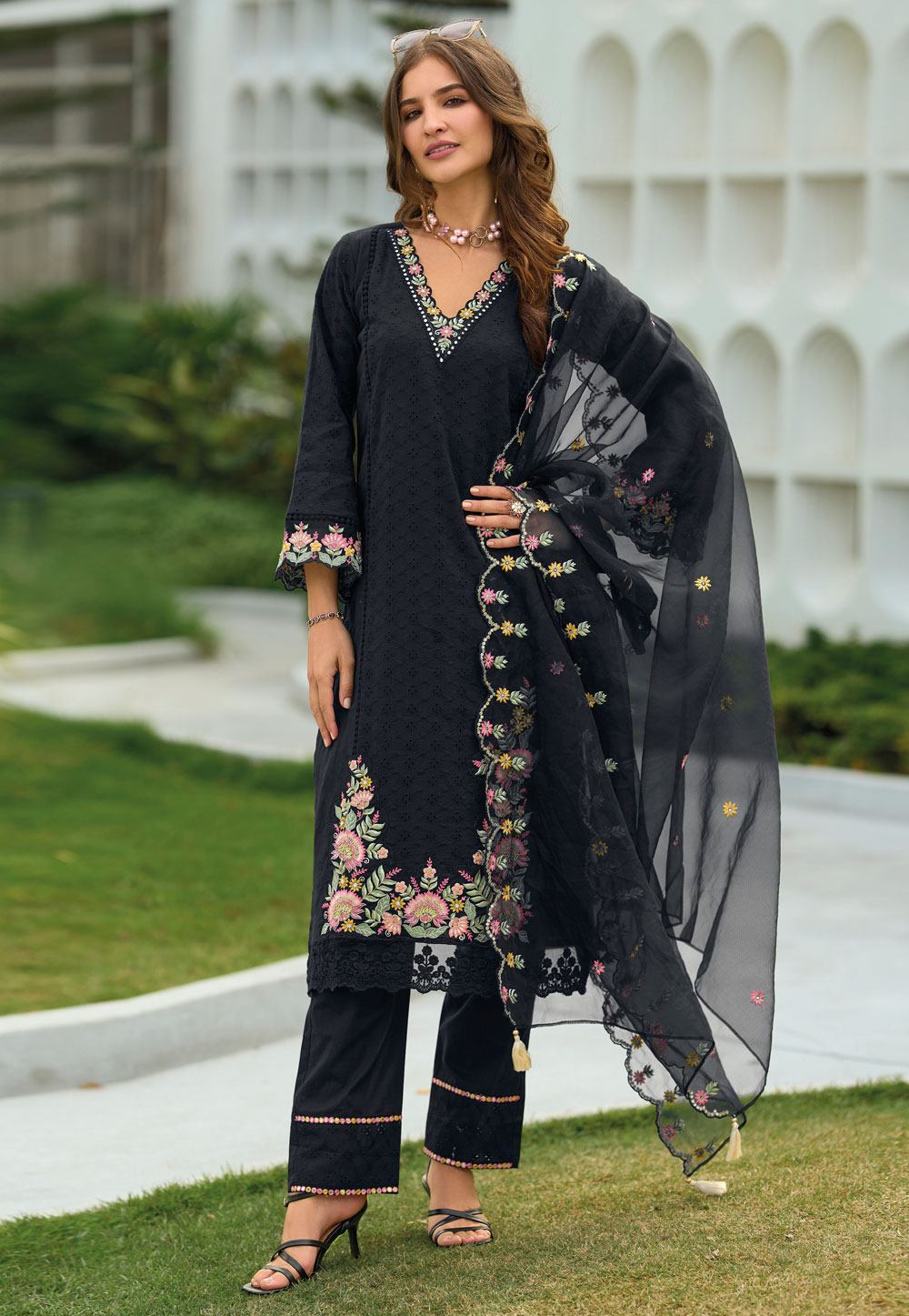 Black Cotton Readymade Pant Style Suit 311507