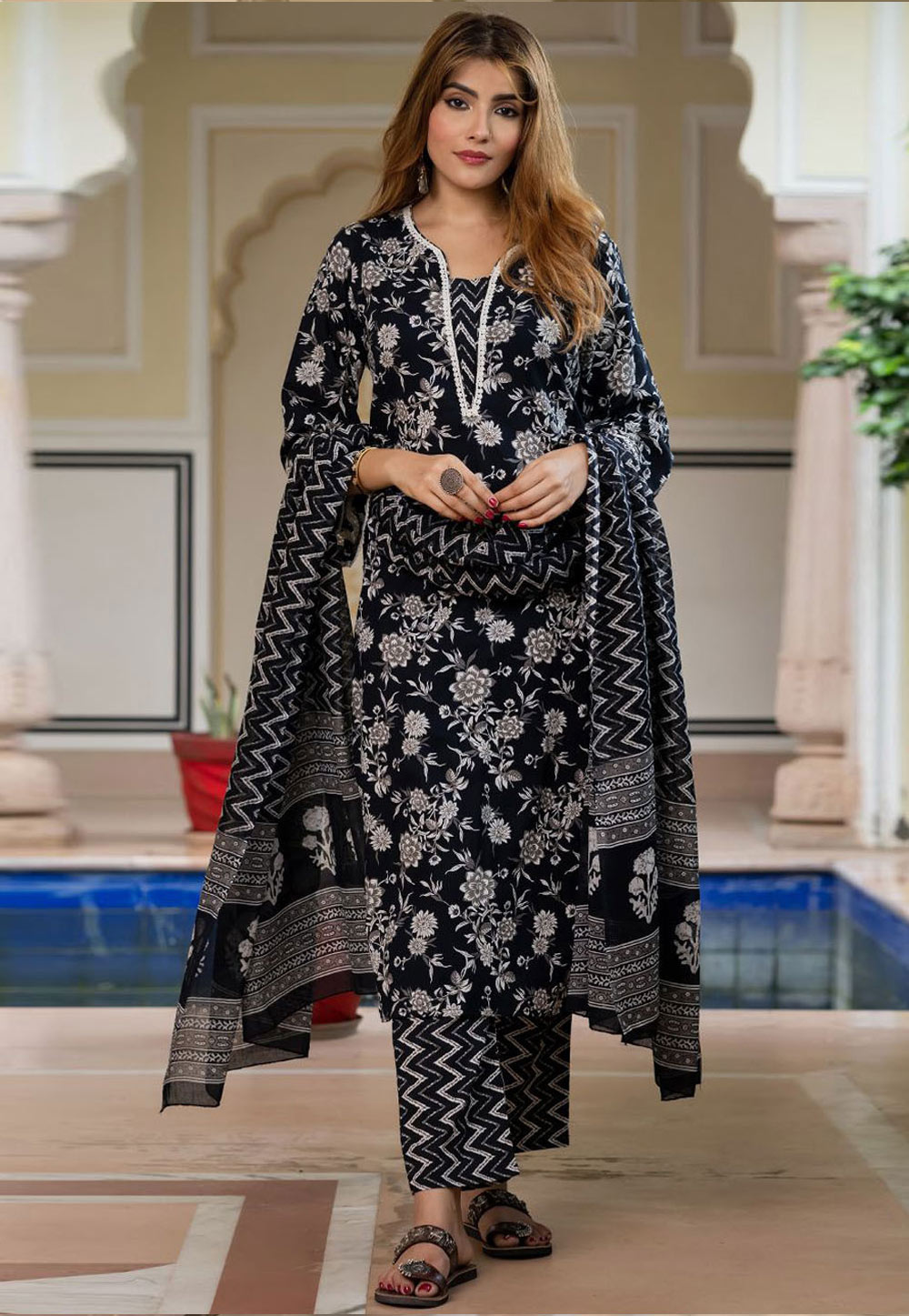 Black Cotton Readymade Pant Style Suit 319547
