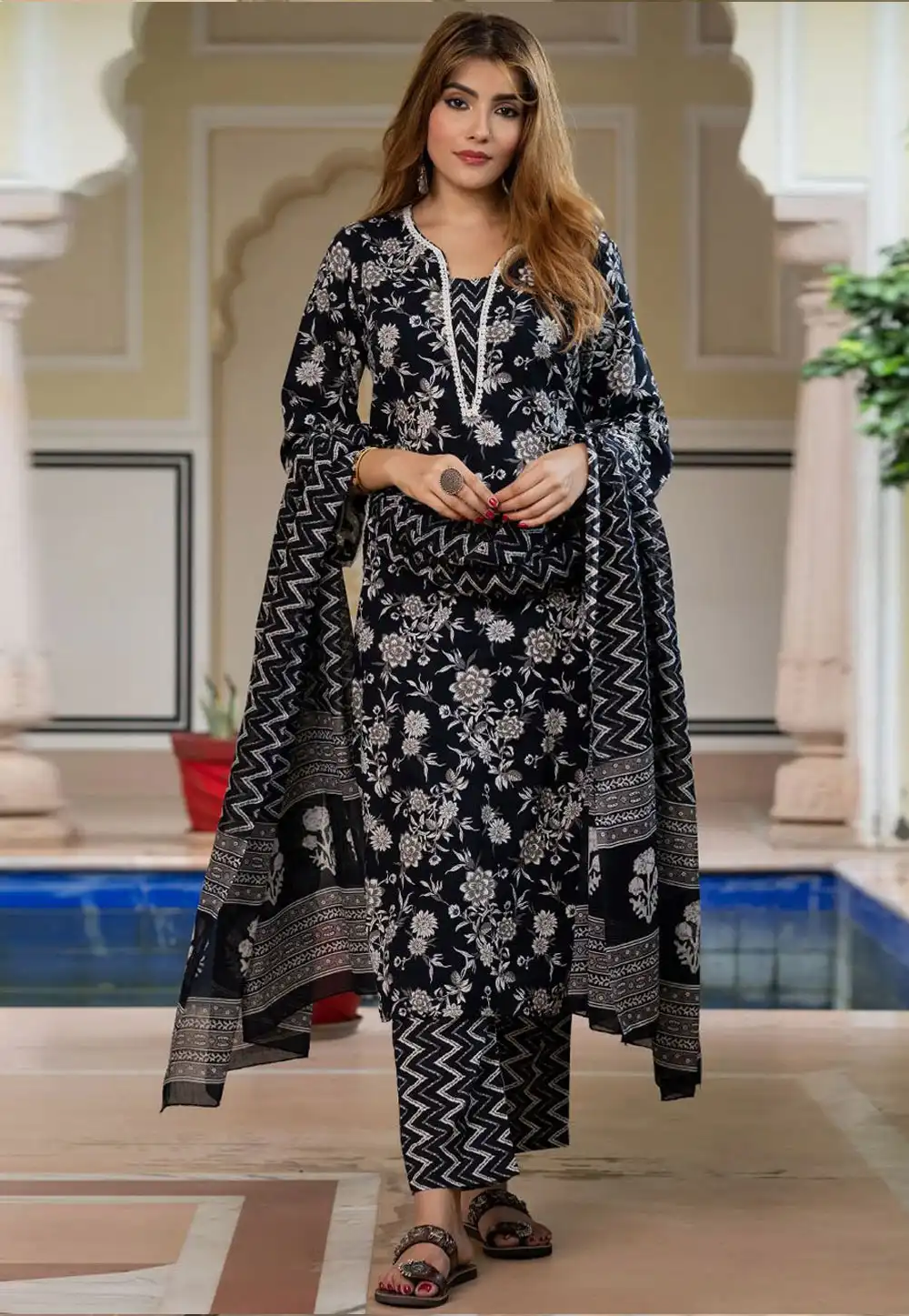 Black Cotton Readymade Pant Style Suit 319547