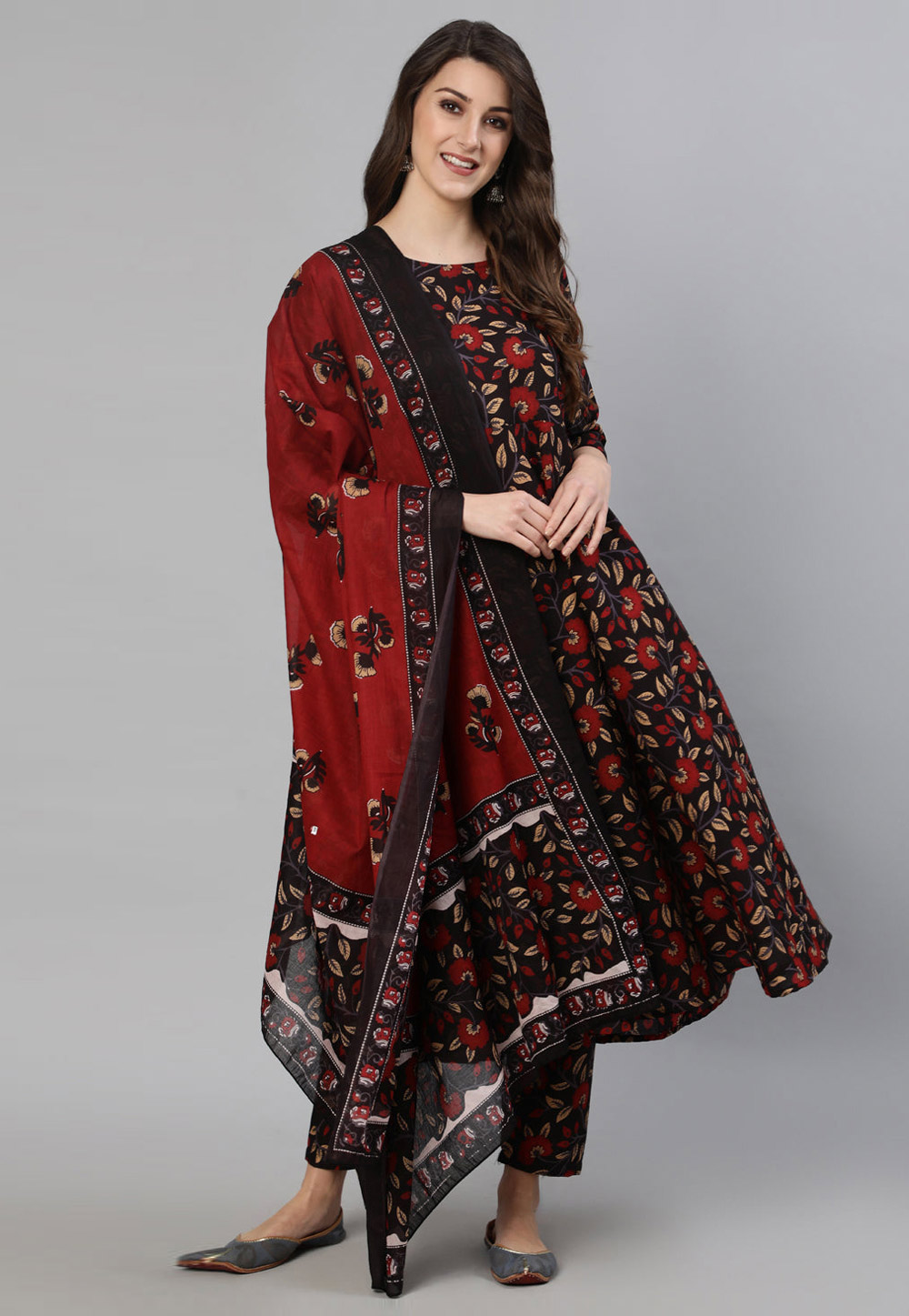 Black Cotton Readymade Pant Style Suit 282113