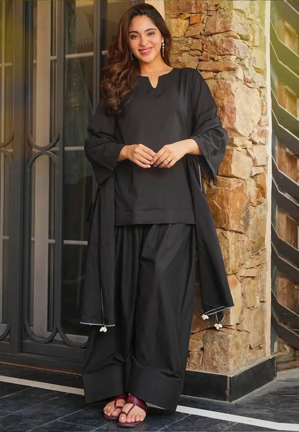 Black Cotton Readymade Patiala Suit 336058